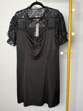 Scarlet Darkness Gothic Black Lace Short Sleeve Midi Dress